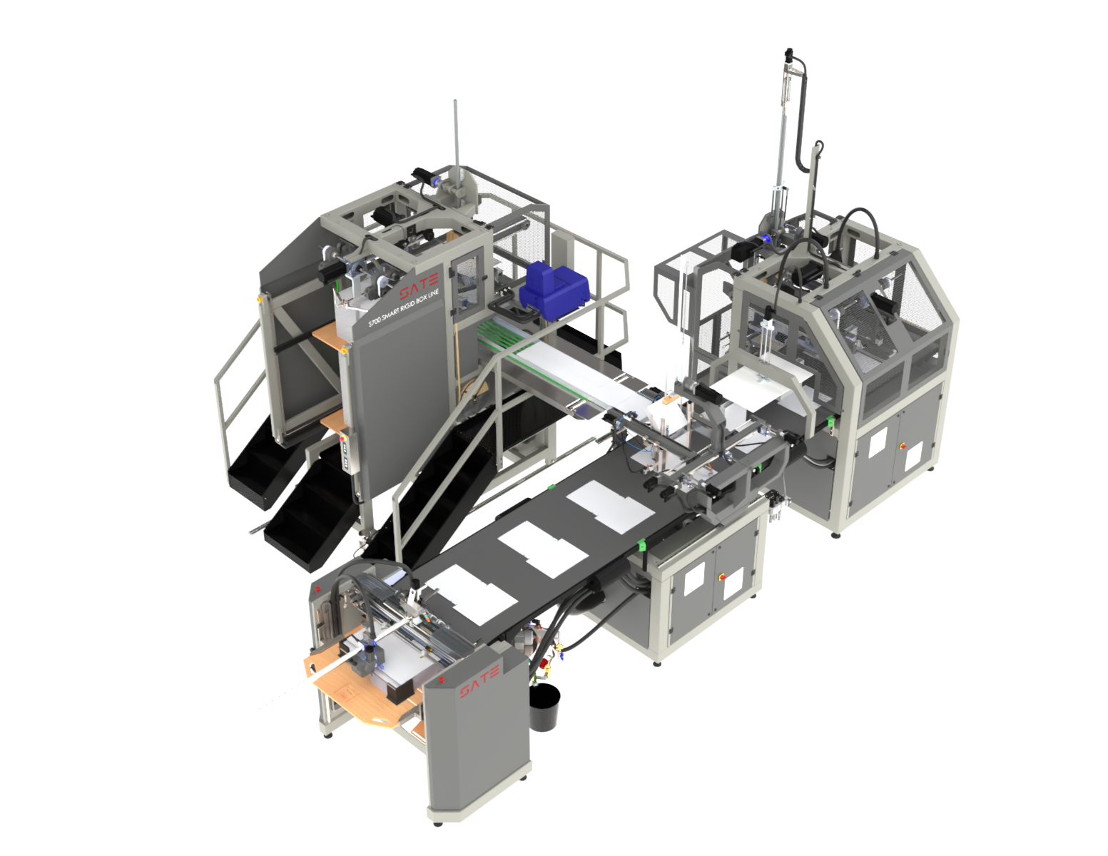 SATE S700 SMART RIGID BOX LINE - full modular production line isometric view